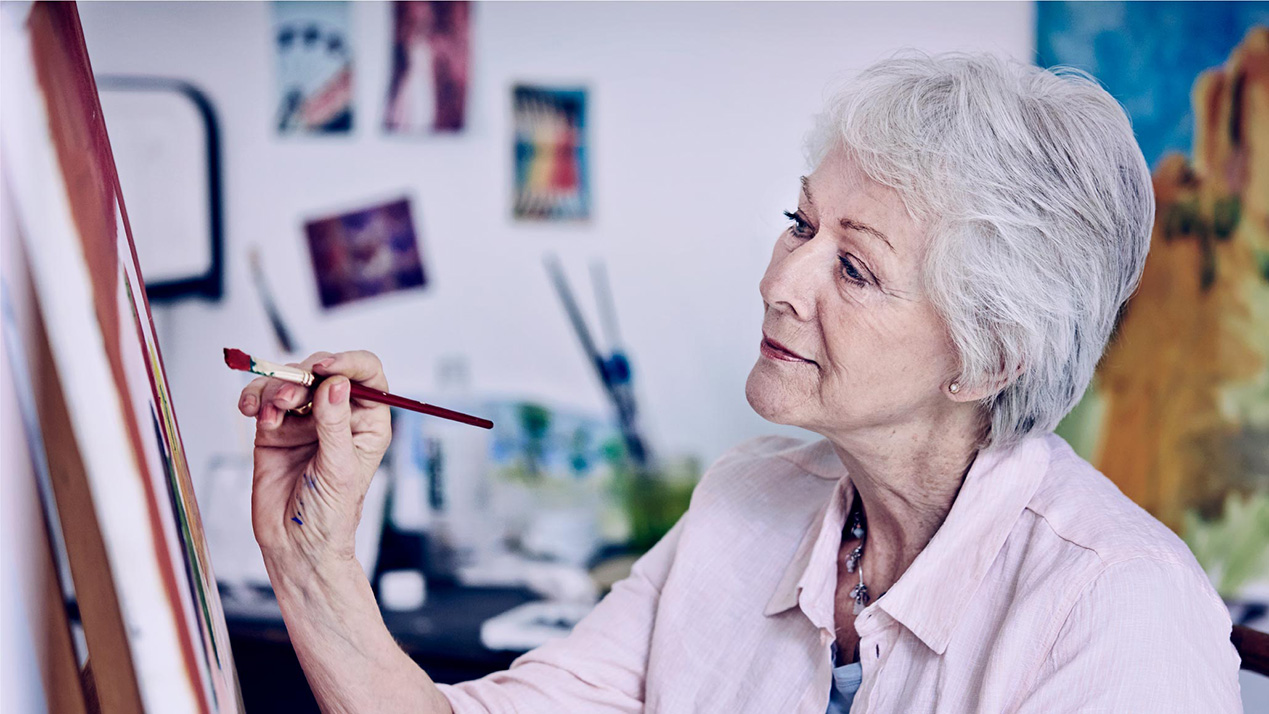 White elderly female Diabetes patient painting