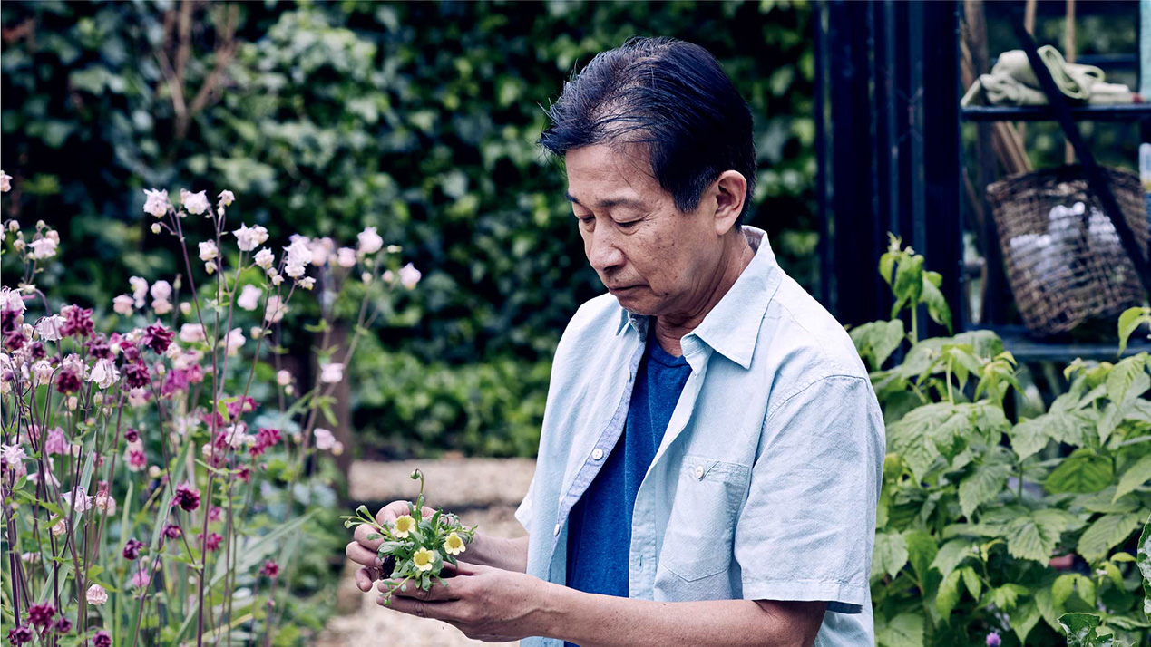 Asian middle-aged male Diabetes patient gardening