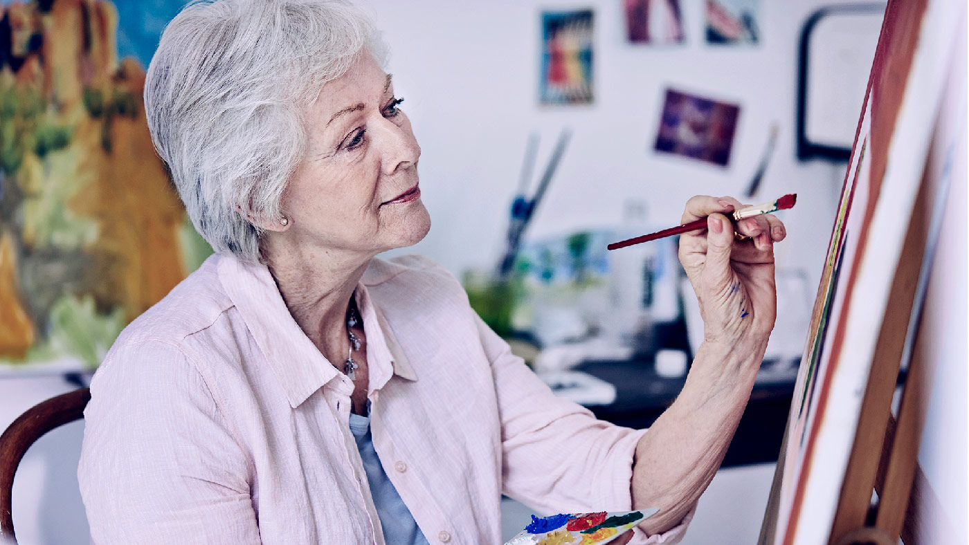 White elderly female Diabetes patient painting